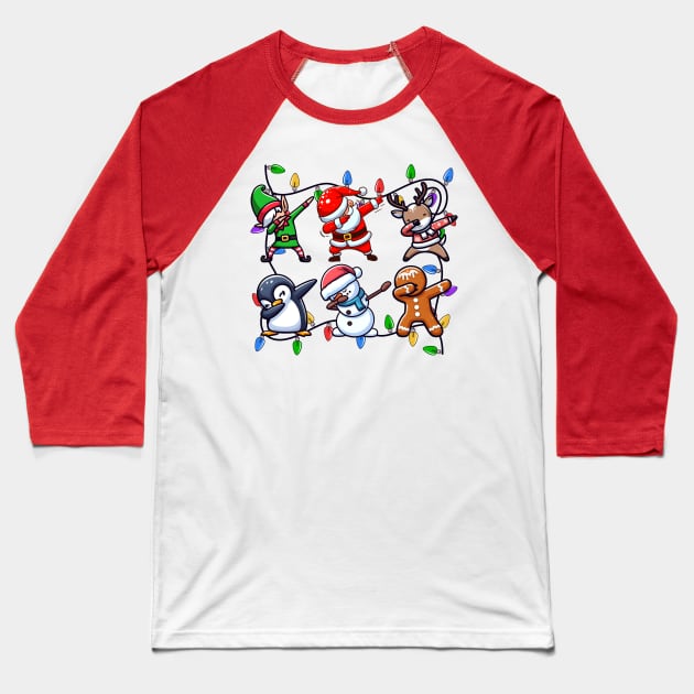 Dab Dancing Christmas Tree Lights Squad Baseball T-Shirt by Etopix